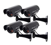 WERPOWER Outdoor Fake Security Camera, Dummy CCTV Surveillance System with Realistic Red Flashing Lights and Warning Sticker (4, Bl.