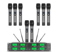 WERPOWER Wireless 8 Channel Pro Audio UHF Karaoke DJ Mic System with 8 Handheld Mics, USB & Auxiliary Connectivity