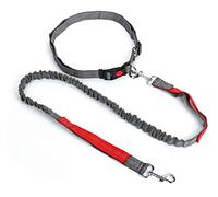 Werse Explosion-Proof Rushed Elastic Nylon Pet Running Traction Rope Hyena - Gray+Red - 2.5 * 124Cm(Rope Length 124-175Cm, Belt 70-128Cm)