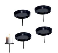 WertFix Candle Holder Advent Wreath Set, Set of 4 Metal Black for Pillar Candles - 8 cm Wax Catcher Plate - Rustic Christmas Decoration for Table Decoration and Advent Arrangement (Black)