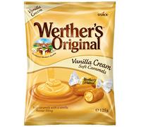 Werther's Original Vanilla Cream Soft Caramels, Sweet and Creamy Vanilla-Infused Caramel, 125 g (Pack of 15 Bags)