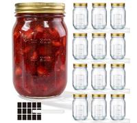 WERTIOO 12 Pack 480ml Mason Jar with Lids, Jam Jars with Scale-Jam Jars with Lids, Overnight Oats Jar, Storage Jars for Pickling, Jam, Meal Prep, Kitchen Storage