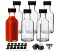 WERTIOO 150ml/5oz Glass Hot Sauce Bottle, 6 pcs Square Condiment Bottles with Leak Proof Screw Caps&Funnel,Small Glass Bottles for Hot Sauces,Oil,Liquor,Home Brewing Wine,Salad Dressings