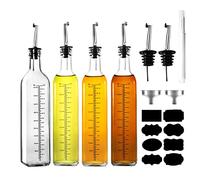 WERTIOO 17 OZ Olive Oil Dispenser Bottle, 4 Pack Glass Oil and Vinegar Dispenser Set Container with 6 pcs Stainless Steel Pour Spouts Funnel & Pen and Tag for Kitchen