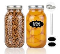 WERTIOO 2 Pack 2000 ml Mason Jars with Lids - Airtight Regular Mouth Glass Jars with Silver Metal Lid, Includes Sticker Labels and Marker Pen for Pickling, Jam, Honey, Overnight Oats, Food Storage
