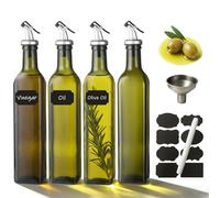 WERTIOO 4 Pack Olive Oil Dispenser Bottle for Kitchen, 500 ml Glass Oil Olive Bottle, Oil & Vinegar Dispenser Set with 1 Funnels, Pen and Tags (Green)