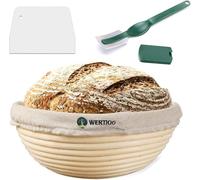 WERTIOO 9 Inch Bread Proofing Basket, WERTIOO Banneton Round Proofing Basket, 100% Natural Rattan Sourdough Proving with Bread Lame, Dough Scraper, Linen Cloth Liner, Baking Supplies