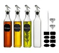 WERTIOO Oil Dispenser Bottle 4 Pack 17 OZ Glass Olive Oil and Vinegar Dispenser Set Oil Container with Funnel & Pen and Tag for Kitchen
