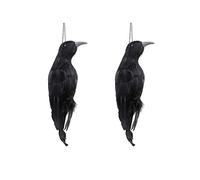 WERTSWF 2Pack Dead Crow Halloween Prop, Scary Hanging Crows Decoy Black Feathered Raven for Garden Haunted House Grave