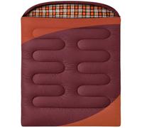 WERTYCITY Double Sleeping Bag for Camping Backpacking Travel Splits into 2 Singles or Blankets Lightweight 50-68°F Queen Size Flannel with Hood, Compression Sack, Red/Orange
