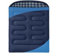 WERTYCITY Double Sleeping Bag for Camping Backpacking Travel Splits into 2 Singles or Blankets Lightweight 50-68°F Queen Size Flannel with Hood, Compression Sack, Navy/Blue