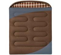 WERTYCITY Double Sleeping Bag for Camping Backpacking Travel Splits into 2 Singles or Blankets Lightweight 50-68°F Queen Size Flannel with Hood, Compression Sack, Brown