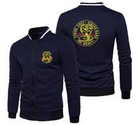 WERUN Classic Men's Jackets Co.bra Kai, Stand Collar Biker Jacket Men, Leisure Thin Coats with Multi Pockets for Outdoor-Navy Blue||L