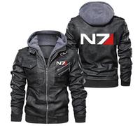 WERUN Men's Jackets N.7, Zipper Hooded PU Faux Leather Jacket for Cargo, Soft Fleece Lined Leather Windbreaker with Multi-Pockets-Black||3XL