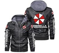 WERUN Mens Jackets Resid.ent Evil, Motorbike Leather Jacket with a Removable Hood, Soft Touch Fleece Lined Windbreaker Coat for Outdoor-Black||L