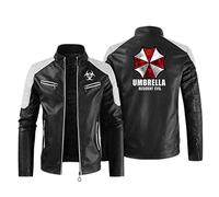 WERUN Racing Jacket Resid.ent Evil, Retro Windproof Faux Leather Cargo Jacket, Autumn Winter Fleece Lined Stand Collar Outdoor Coat Top-Black 1||M