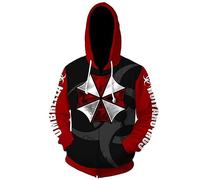 WERUN Resid.ent Evil Anime Hoodies Zip Up, Cosplay Costume 3D Colourful Top with Kanga Pocket, Outdoor Sports Long Sleeve Hoodie Jacket with Zipper-Red A||XXL