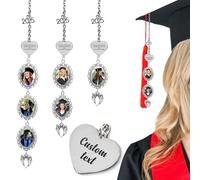 WERWAES 2025 Graduation Cap Tassel, Custom Graduation Tassel Photo Charm, Silver Memorial Photo Charms with Angel Wings