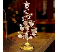 WERWAES Personalized Mini Christmas Tree Custom 1-15Name Small Christmas Tree with Lights Metal Tree Lamp for Home Decor Heart-Shaped Acrylic Pendant