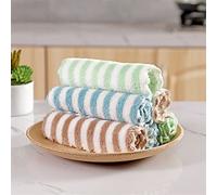 WERWER 3Pcs Home Washing Dish Kitchen Rag Multifunctional Anti-grease Cloth Wave/Stripe Random Color Dishwashing Cloth Cleaning Towel (Color : Stripe)