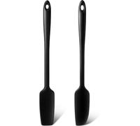 Werwing 2-Pack Long Handle Silicone Jar Spatulas - Dual-Head Non-Stick Scraper for Jars, Blenders & Baking | Heat-Resistant, Slim Design & Ergonomic Grip (Black)