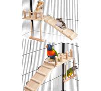 Werwing 2 Pcs 3-in-1 Bird Platform Swing & Climbing Gym | Natural Wood Cage Accessories for Parakeets, Cockatiels, Conures | Perch, Ladder & Playstand Set