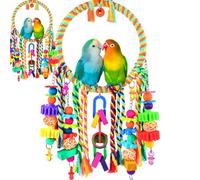 Werwing 2 Pcs Bird Swing & Chew Toy Combo | Colourful Perch, Hammock & Foraging Toys for Parakeets, Lovebirds, Conures | Cage Accessories with Bells & Rattan Balls