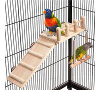 Werwing 3-in-1 Bird Platform Swing & Climbing Gym | Natural Wood Cage Accessories for Parakeets, Cockatiels, Conures | Perch, Ladder & Playstand Set