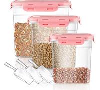 Werwing 3-Piece Airtight Pet Food Storage Containers Set with Scoops- Stackable Kitchen Canisters for Dog, Cat Food & Dry Goods | 1.27 Qt, 2.4 Qt, 4 Qt (Pink)