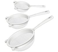 Werwing 3-Piece Strainer Set - Fine Mesh Strainer with Handle, Plastic Colander & Flour Sifter for Baking, Tea, Kefir - Small/Medium/Large Sieve & Kitchen Colander (3”, 5”, 7”)