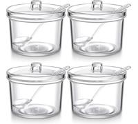 Werwing 4-Pack Clear Acrylic Sugar Bowls with Lids & Spoons - 7.1 oz Airtight Storage Jars for Sugar, Salt, Spices, Tea & Bath Salts