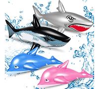 Werwing 4 - Piece Set 31" Inflatable Shark & 27" Dolphin Pool Toys - Heavy - Duty PVC Floaties for Beach Decor, Pool Parties & Water Sports (Adult & Teen Friendly)