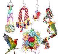 Werwing 5 Pcs Bird Toys & Rope Perch Set with Bells | Foraging Climbing Chewing Toys for Parakeets, Parrots, Cockatiels | Cage Accessories
