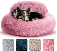Werwing Anxiety Bed for Dogs, Round Bed, Non-Slip and Washable, Donut-Shaped Bed for Small, Medium and Large Dogs, Artificial Fur Bed, Plush, 80 Cm, for Animals Up to 45 Lbs, Pink