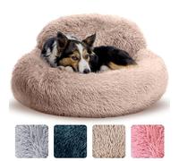 Werwing Anxiety Bed for Dogs, Round Bed, Non-Slip and Washable, Donut-Shaped Bed for Small, Medium and Large Dogs, Artificial Fur Bed Made of Plush - 80 Cm, for Animals Up to 45 Lbs, Beige