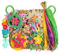Werwing Bird Toys Foraging Playground & Climbing Wall - Natural Seagrass Mat with Chew Toys for Parrots, Parakeets, Cockatiels | Cage Accessories Hammock Perch