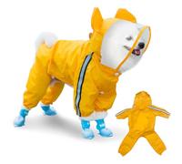 Werwing Dog Raincoat with Hood - Waterproof Adjustable 4-Leg Rain Jacket, Reflective Lightweight Puppy Raincoat for Small/Medium/Large Dogs, Built-in Leash Hole & Breathable Design