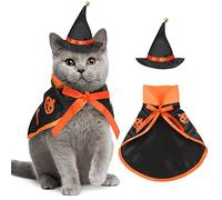 Werwing Halloween Witch Hat & Cloak Set for Cats and Dogs - Adjustable Pet Costume with Pumpkin Decor Party Outfit, 2Pcs