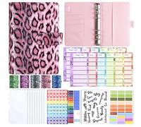 Werwing Leopard Print A6 Binder Notebook - 6-Ring Refillable Budget Planner with Pockets, Expense Trackers & Stickers, Stylish Financial Organizer for Cash Management & Note-Taking