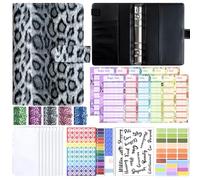 Werwing Leopard Print A6 Binder Notebook - 6-Ring Refillable Budget Planner with Pockets, Expense Trackers & Stickers, Stylish Financial Organizer for Cash Management & Note-Taking