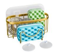 Werwing M-Shaped Stainless Steel Sponge Holder for Kitchen Sink - Rustproof Sink Caddy with Suction Cups & Adhesive Hook, Multi-Functional Organizer for Brushes, Scrapers & Sponges (Gold)