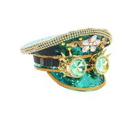 Werwing Music Festival - Ready Sequin Military Captain Top Hat with Goggles ， Ideal for Adults' Steampunk - Themed Events Green