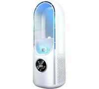 Werwing Noiseless Bladeless Cooling Fan with Humidifier, USB-Powered Mist & 6 Speeds - 7-Colour LED Lights for Home/Office (White)