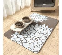 Werwing Pet Feeding Mat for Dogs & Cats - 19"x12" Absorbent Floral Design Waterproof Dog Bowl Mat, Non-Slip Quick-Dry Cat Placemat for Floors, Easy Clean Pet Supplies Accessories