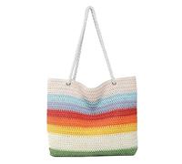 Werwing Rainbow Stripe Straw Beach Bag for Women - Large Woven Boho Tote with Colorful Design, Fashionable Summer Shoulder Bag for Pool, Market & Vacation Essentials