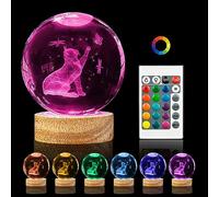 Werwing Remote Control Crystal Ball Night Light - 16 Color Changing LED Lamp with Wood Base, 8cm Glass Sphere, Gift for Kids Adults