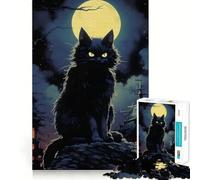 Werwolf Cat at Full Moon Adults 1000 Pieces Puzzle Mind Training Fun Burr Free Clean Cut Pieces Heartwarming Gathering Activity (38x26cm)