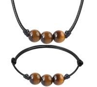 weryerker Lucky Beads Necklace Cord with Adjustable Wax Nylon Rope, Crystal Beaded Choker for Men and Women, 18 Inch, Stone, black agate