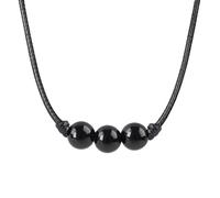 weryerker Lucky Beads Necklace Cord with Adjustable Wax Nylon Rope, Crystal Beaded Choker for Men and Women (Black Agate)