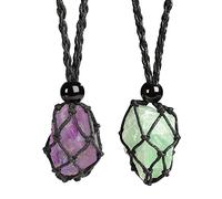 weryerker Natural Raw Gemstone Crystal Pendant Necklace Cord Handwoven Necklace Stone Necklace Adjustable Length Suitable for Women and Men., Stone, green fluorite
